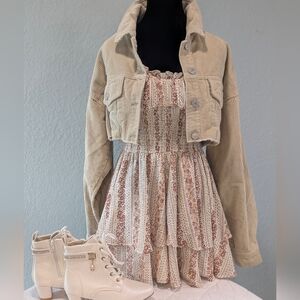 Forever 21 Beige Cropped Corduroy Jacket Small